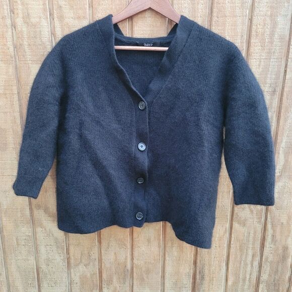 Quince Mongolian 100% Cashmere Cropped Cardigan Sweater Black Womens XL - Picture 1 of 11